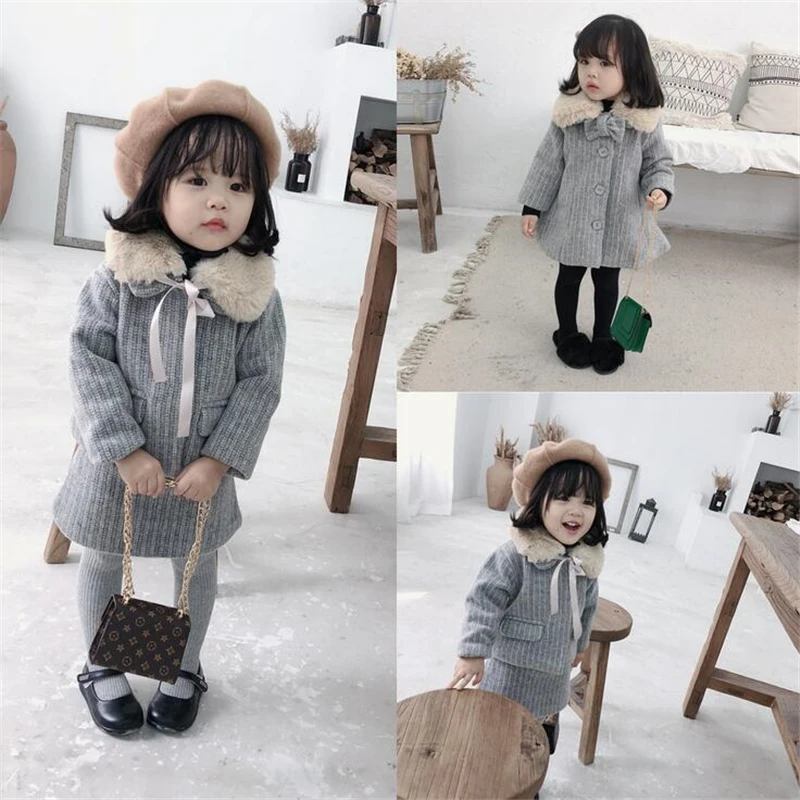 

2pcs Baby Girls Kids Coat + Dress Winter Clothes Set children's Warm Woolen Coat Princess Suit Girls Clothing Plaid Suit Coats