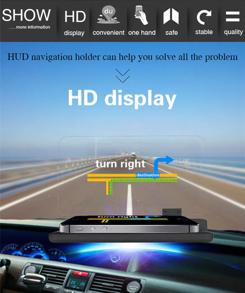 Макс 6 дюймов HD отражатель для автомобиля HUD gps навигация проектор изображение-держатель смартфона H6 HUD Дисплей Автомобильный кронштейн
