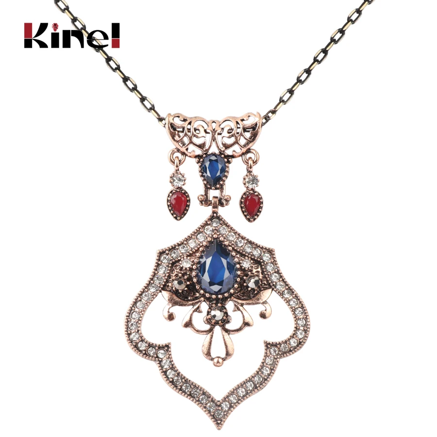 

Kinel Hot Pendants & Necklaces Ethnic Style Antique Gold Color Resin Crystal Flower Bohemia Necklace For Women Fashion Jewelry