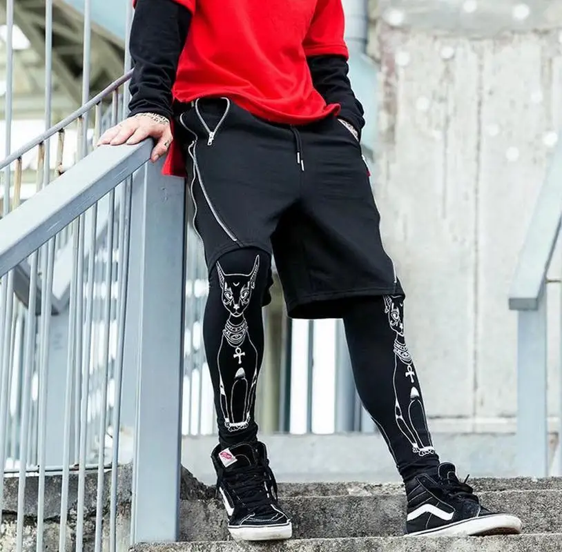 Fashion Street Wear Summer New Men Shorts Side Ribbon Cross Drawstring Hip hop Street Dance Men Summer Running Bodysuit Leggings14