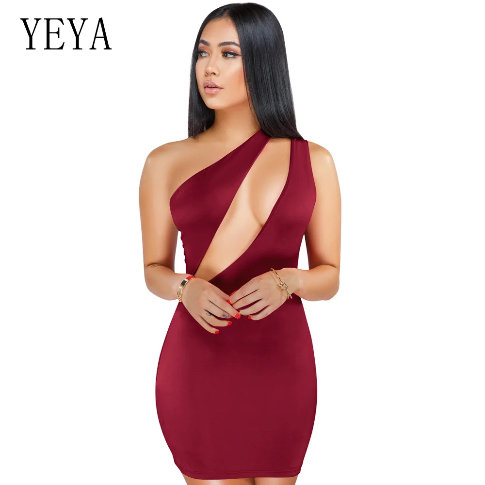 YEYA летние платья 2019 на одно плечо черный бинты Bodycon мини платье с вырезами Вечерние для вечеринок и ночных клубов дешевая одежда Китай