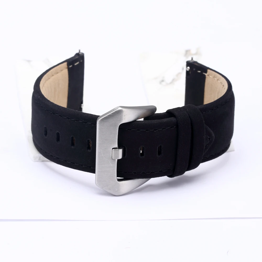 22mm 24mm Top Grain Leather Watch Band for Branded Watches. Suede Watchband Big Steel Buckle | Наручные часы