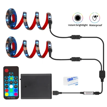 Coolo DC 5V USB LED 스트립 5050 방수 RGB LED 조명 1M 2M RF 17Key 원격 제어, TV, 스케이트 보드, 자전거, 빛나는 신발