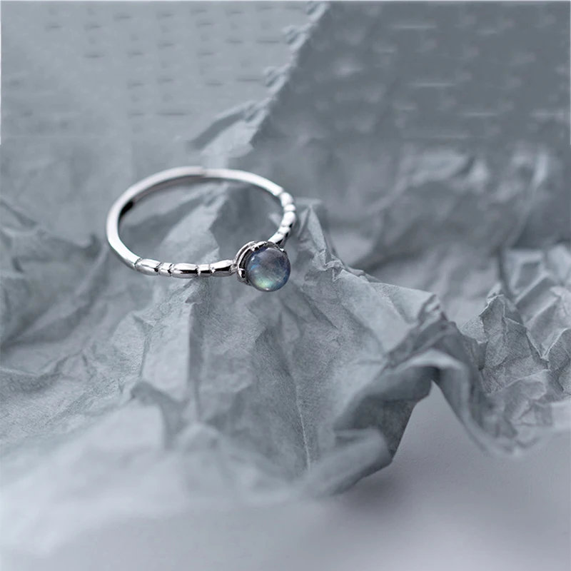 INZATT, настоящее 925 пробы, серебро, минималистичное, круглый лунный камень, регулируемое кольцо для женщин, вечерние, геометрические, хорошее ювелирное изделие,, милый подарок