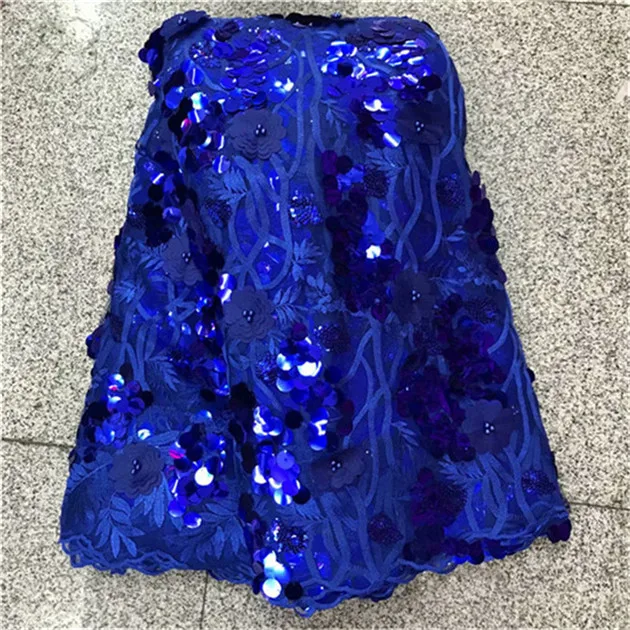 Королевский синий вышитый сетчатый Бисер Тюль кружевная ткань дизайн вечернее платье чистая ткань S французская африканская сетка пайетки 3d кружево - Цвет: rf2302