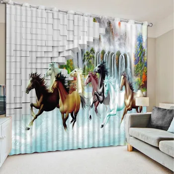 

3D Print Curtain Eight Horse Printing Thicken Full Blackout Children's Curtain for Window Living Room CL-DLM758