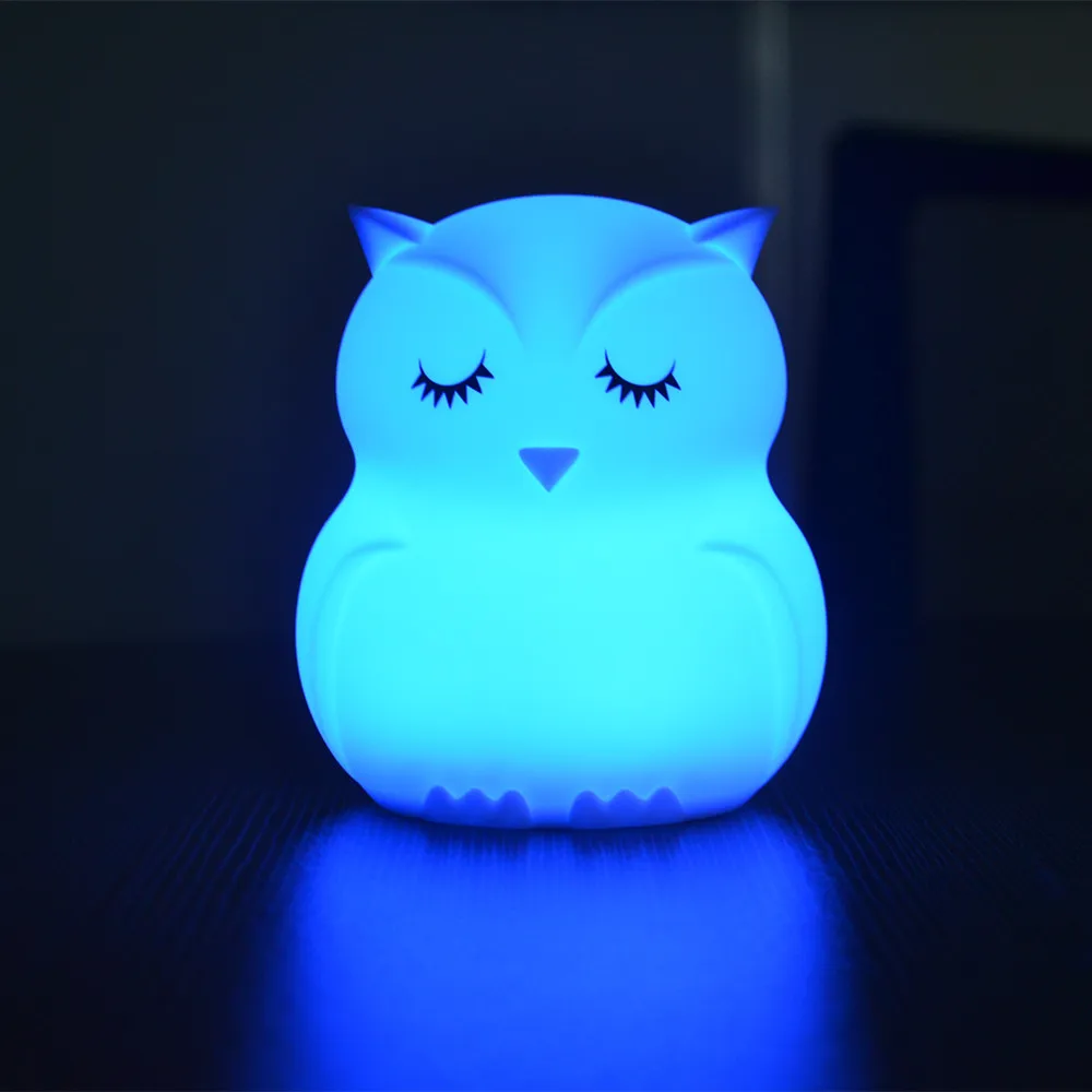  Mini Owl RGB LED Night Light Portable Lighting Cartoon Silicone Bird Night Lamp Bedroom Bedside Lam - 4000113537817