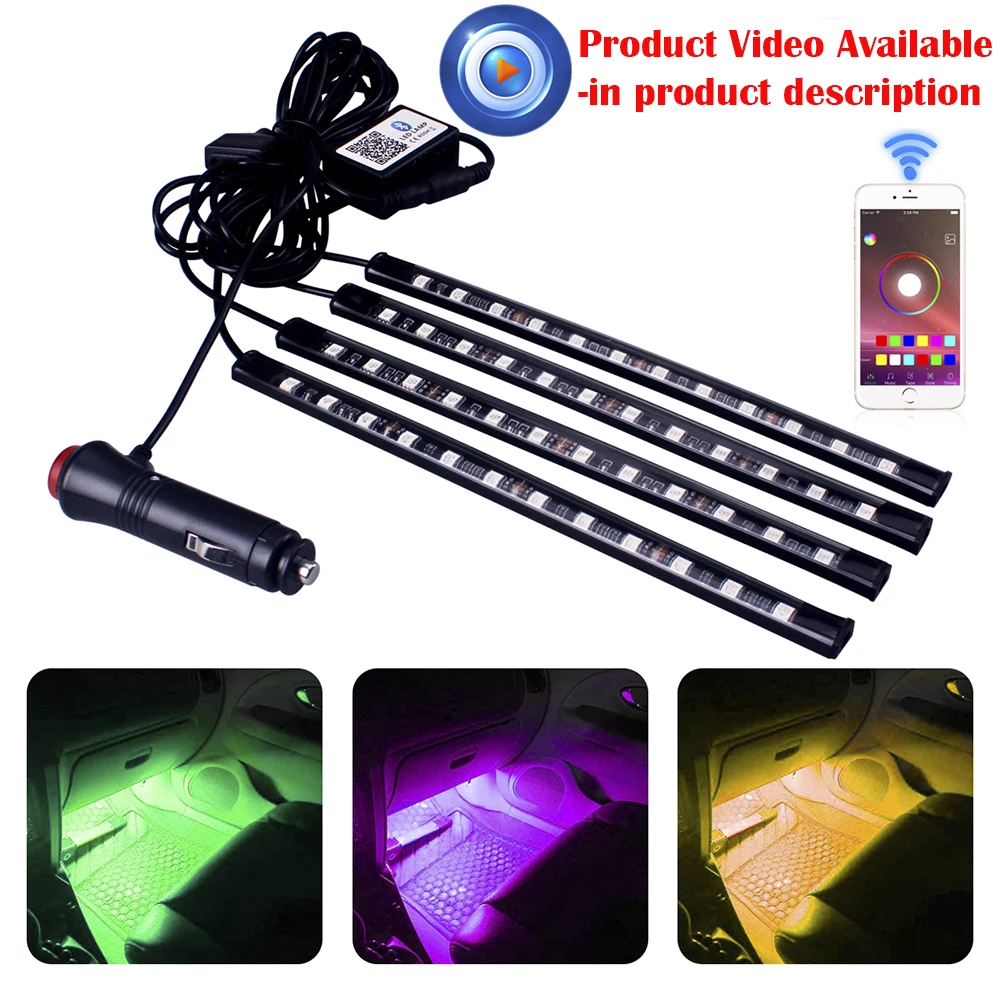 

Car Styling Interior RGB 12LED Strip Light Atmosphere Decoration Lamp 12V Car Light Interior Light Android iOS Phone APP Control