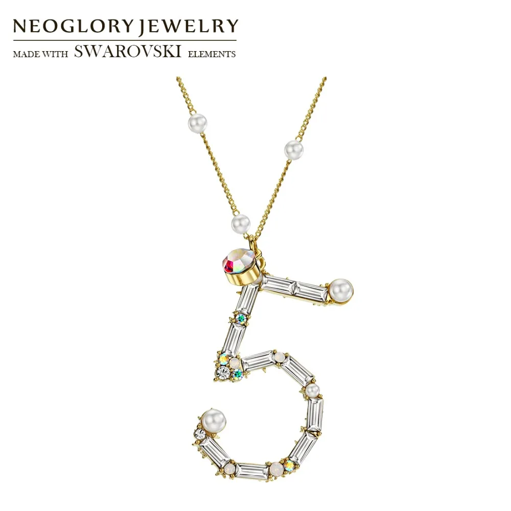 

Neoglory Crystal & Austria Rhinestone & Simulated Pearl Pendant Charm Long Necklace Number Five Stylish Sweater Dress Gift