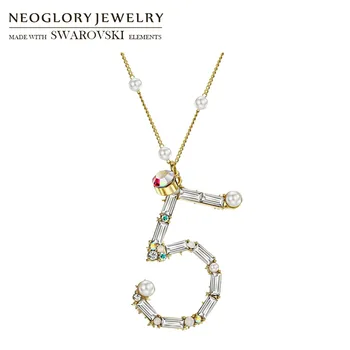 

Neoglory Crystal & Austria Rhinestone & Simulated Pearl Pendant Charm Long Necklace Number Five Stylish Sweater Dress Gift
