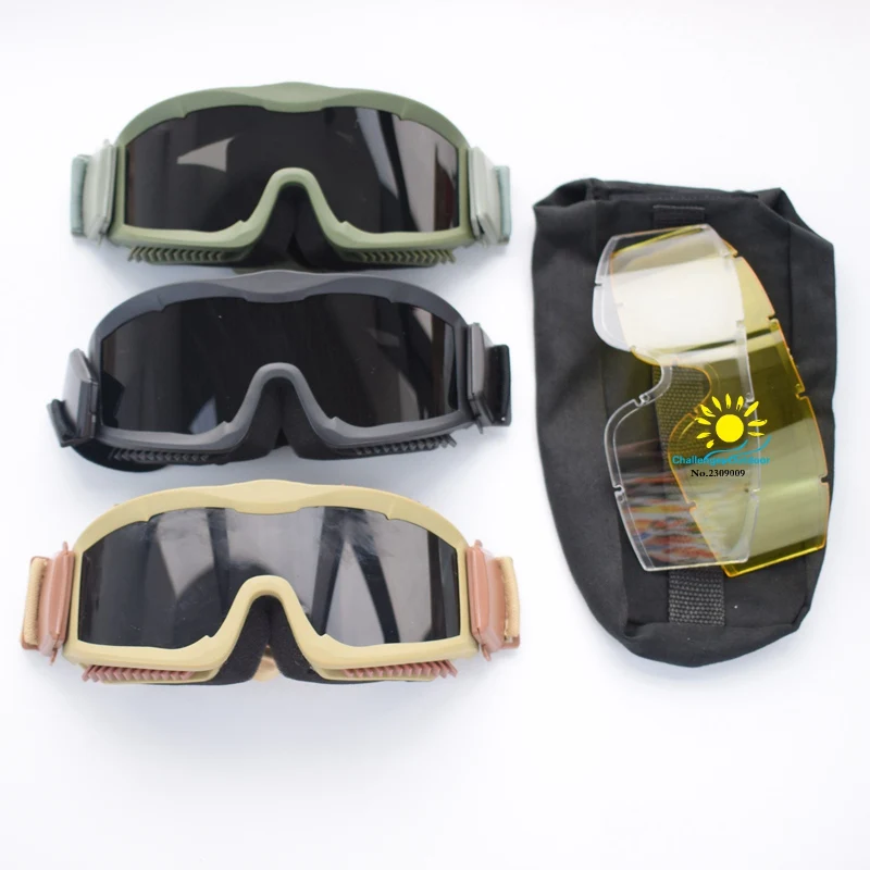 Men's Ballistic Military 3 Lens Tactical Goggles, US Tactical Army Sunglasses Anti fog Helmet