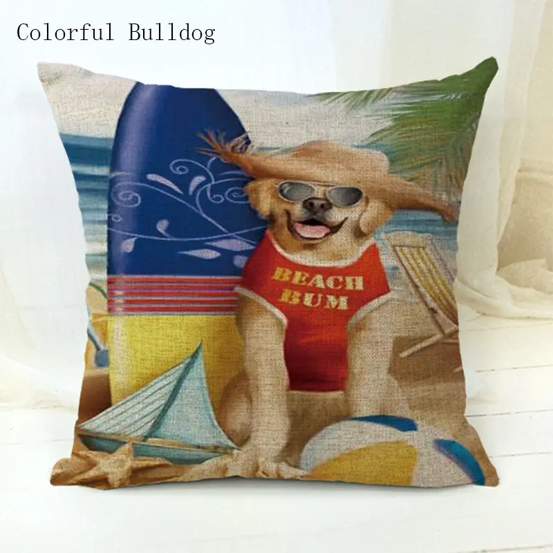 Украшение красочная собака в море льняная Наволочка на подушку хлопок Cojines Almofada 45 см x 45 см квадратные принты для домашнего декора наволочка