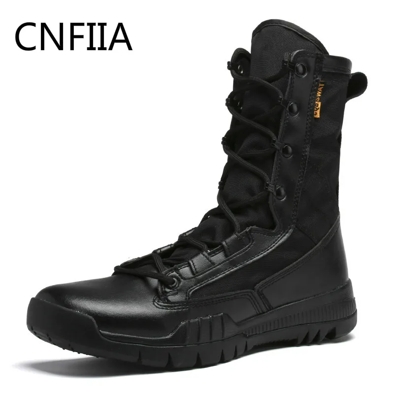 

CNFIIA Men Working Safety Boots Male Motocycle Big Size 45 Military Combat Boots 2018 Black Brown New Autumn Winter Men Shoes