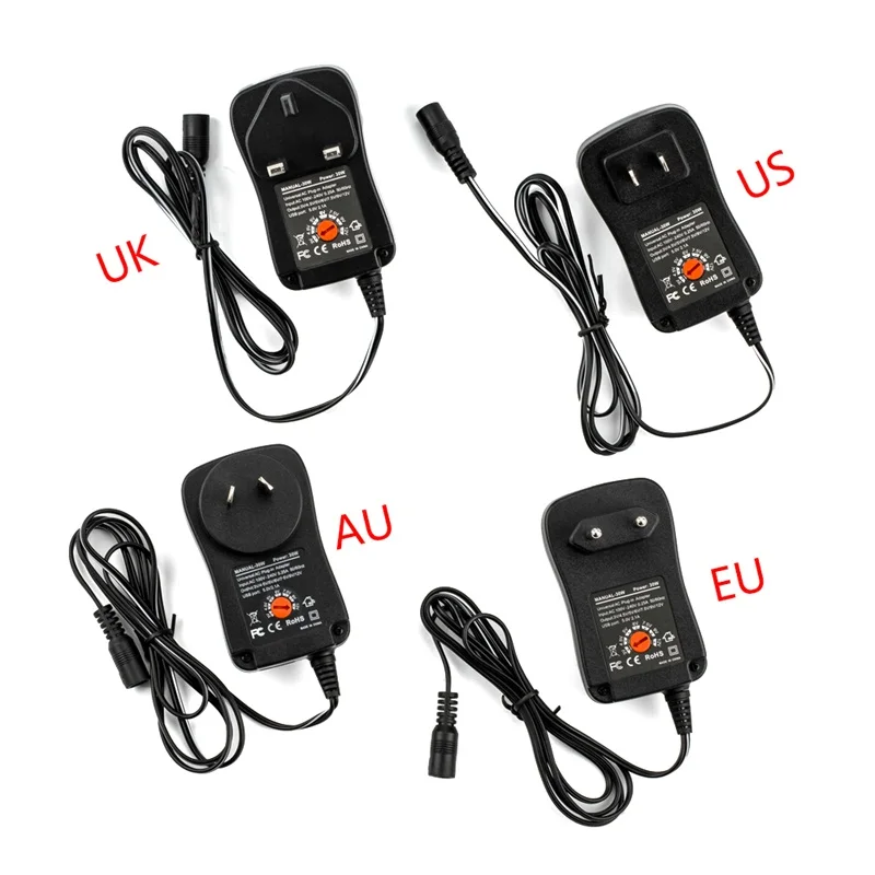 

Adjustable 3V 4.5V 5V 6V 7.5V 9V 12V 30W AC DC Adapter Power Supply Adaptor Universal Charger For Led Strip Camera Mobile Phone