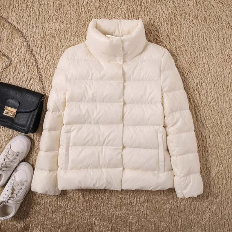 Ультра-светильник, 90% белый утиный пух, куртка для женщин, зимнее пальто,, тонкая женская модная теплая куртка, ветронепроницаемый пуховик LP047 - Цвет: WHITE