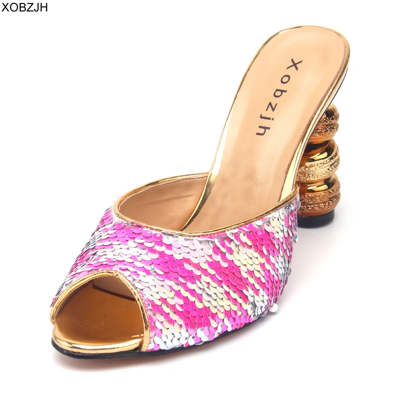

Bling Bling High Heel Shoes Woman 2019 Open Toe Wedding Sandals Women Summer Luxury Slip On High Heel Ladies Shoes Plus Size 43