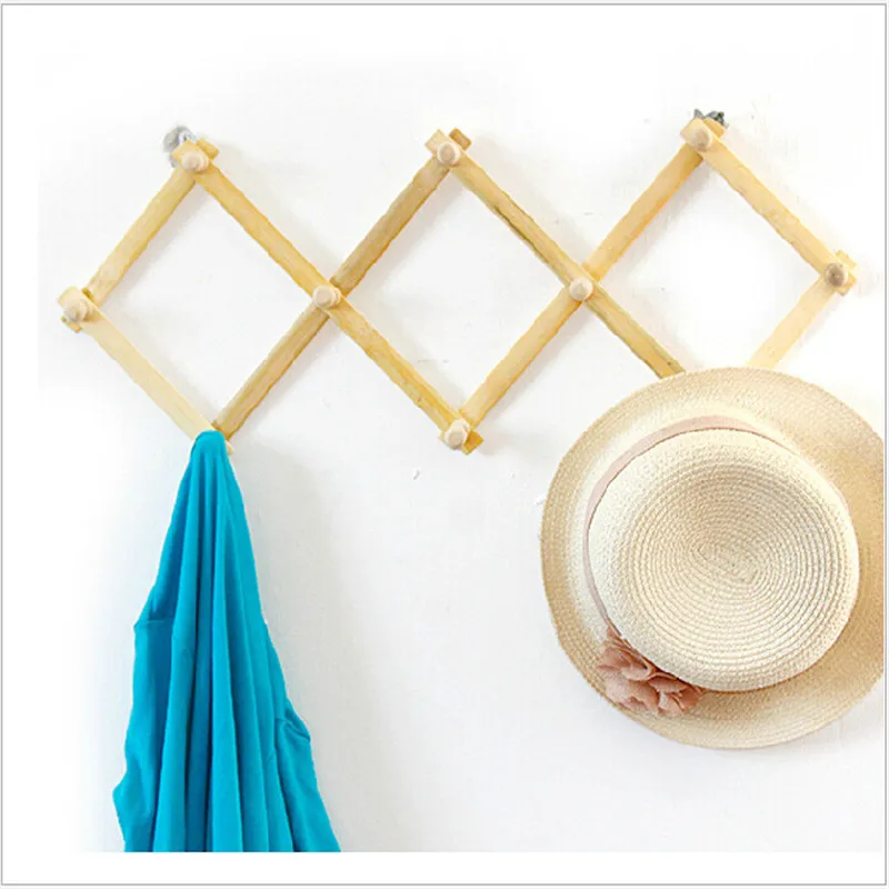 

10 Hooks Retractable Home Hat Coat Key Hanger Hook After the Door Wall Bath Wood Hanger