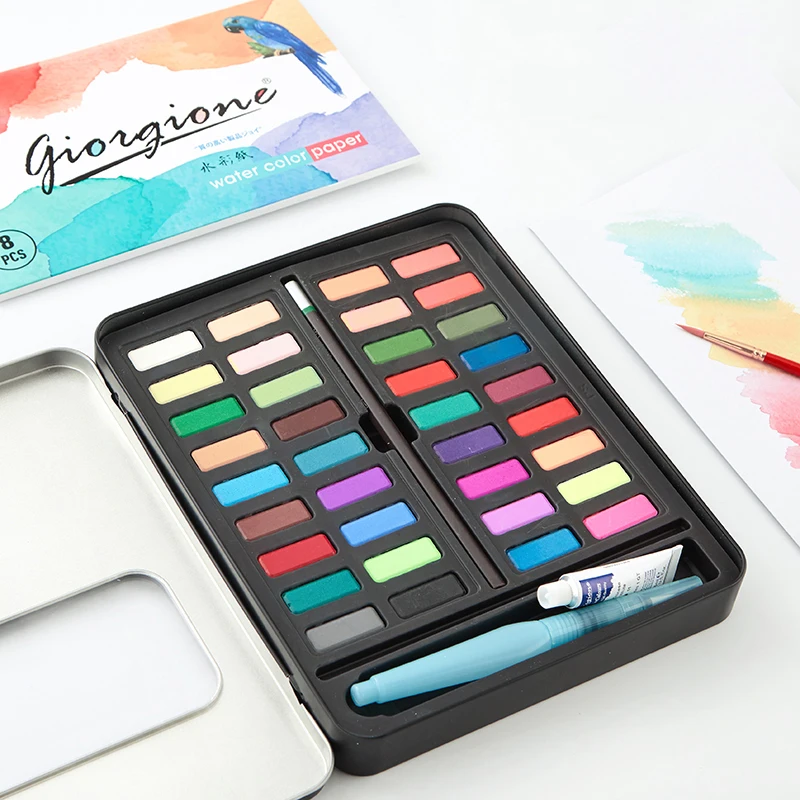 

36 Colors Solid Painting Box Water Color Painting Set with Paintbrush 8-piece Set Washable for Beginners Art Supplies
