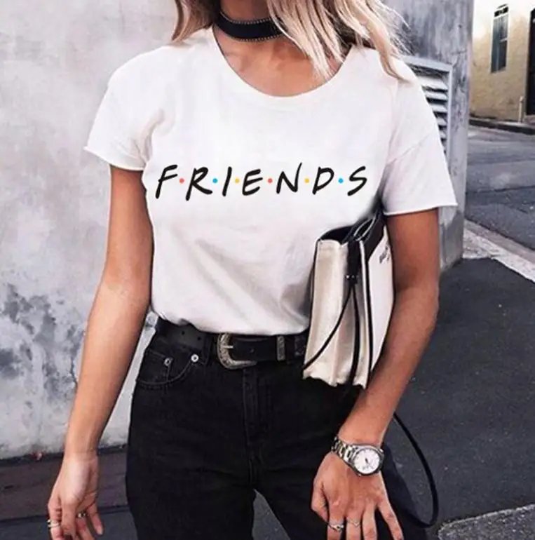 Футболка с надписью FRIENDS Женская свободная футболка коротким рукавом и круглым