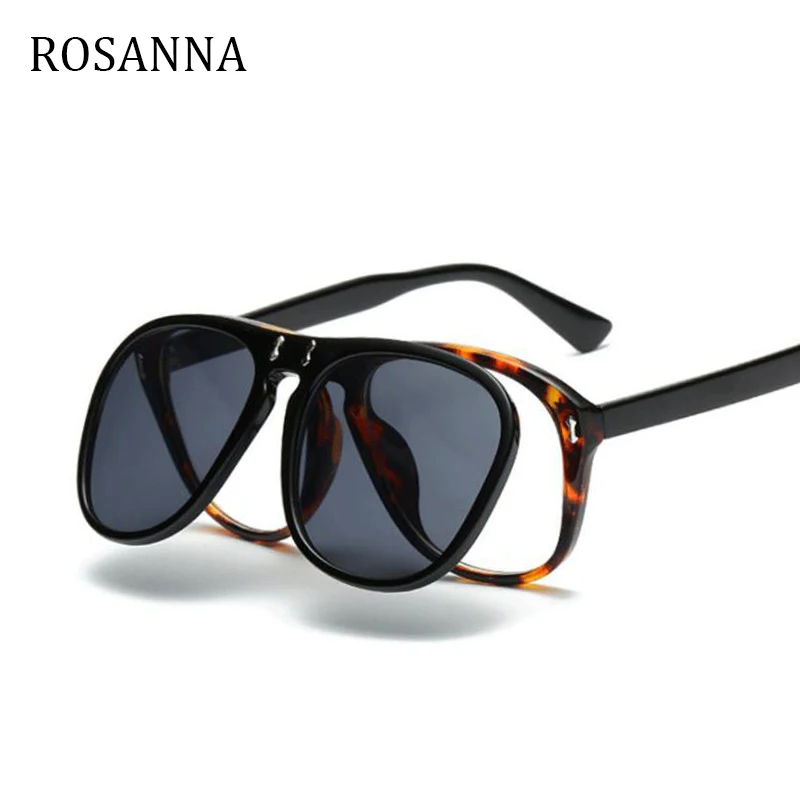Tanie ROSANNA unikalny projektant kobiety za duże kwadratowe okulary z klapką w górę Clear Lens retro okulary przeciwsłoneczne w stylu Vintage gogle okulary nowy De Sol