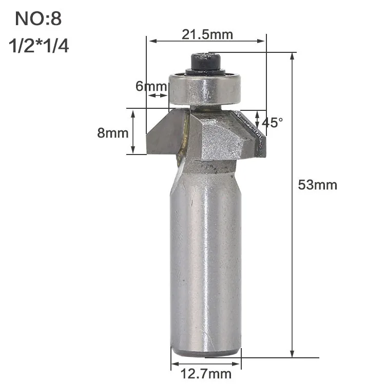 1 шт. 1/" 1/2" хвостовик фаски Фрезы для дерева конский нос бит 45 градусов Деревообрабатывающие инструменты с ЧПУ Два флейты Концевая фреза - Длина режущей кромки: NO8