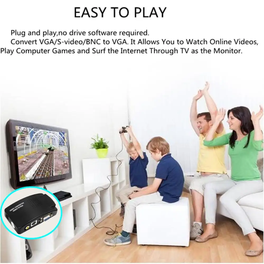  Ad alta Risoluzione TV al PC Composito RCA/S-Video a VGA Video Converter Box HD Video e Audio adatt