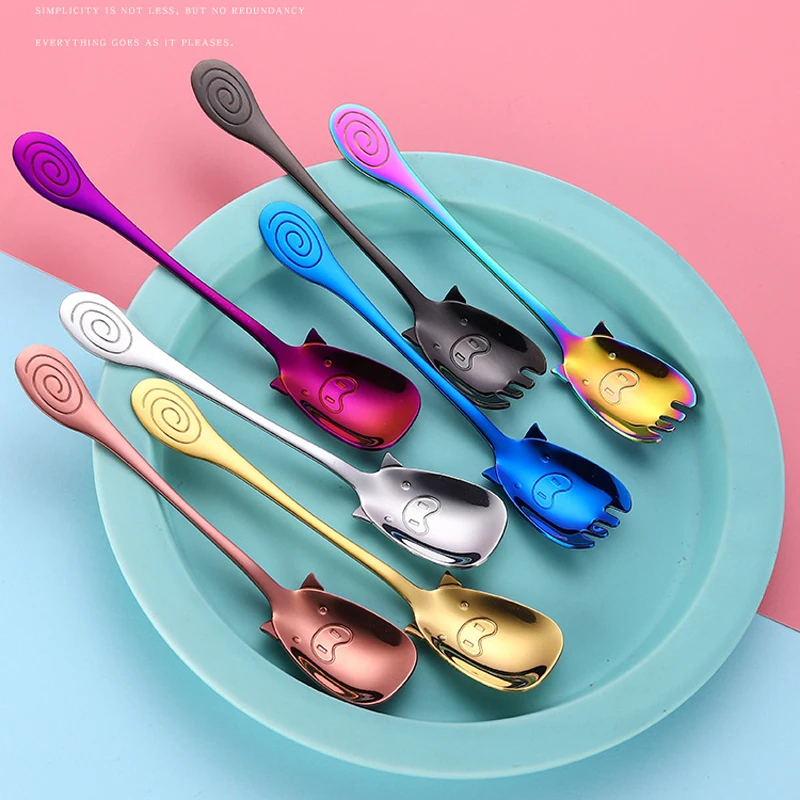 BalleenShiny Colorful Coffee Stir Spoon Cartoon Pig Lovely Dessert Cake Jelly Honey Scoop Kitchen Store Tableware Cup Decoration