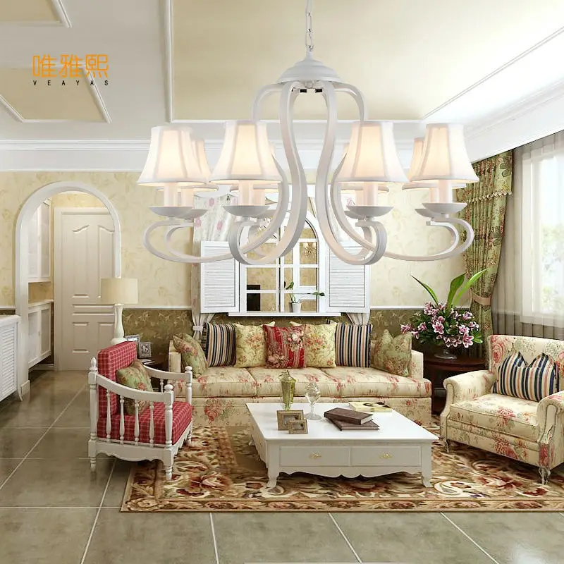

Veayas White Fabric Shade Iron Chandelier Lighting Fixtures luminaria lustre Ceiling Chandeliers E14 Light for Bedroom living ro