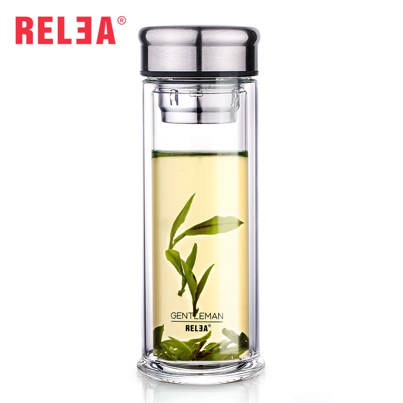 Relea 280ml My Water Tea Infuser Glass Tumbler Double Wall Borosilicate