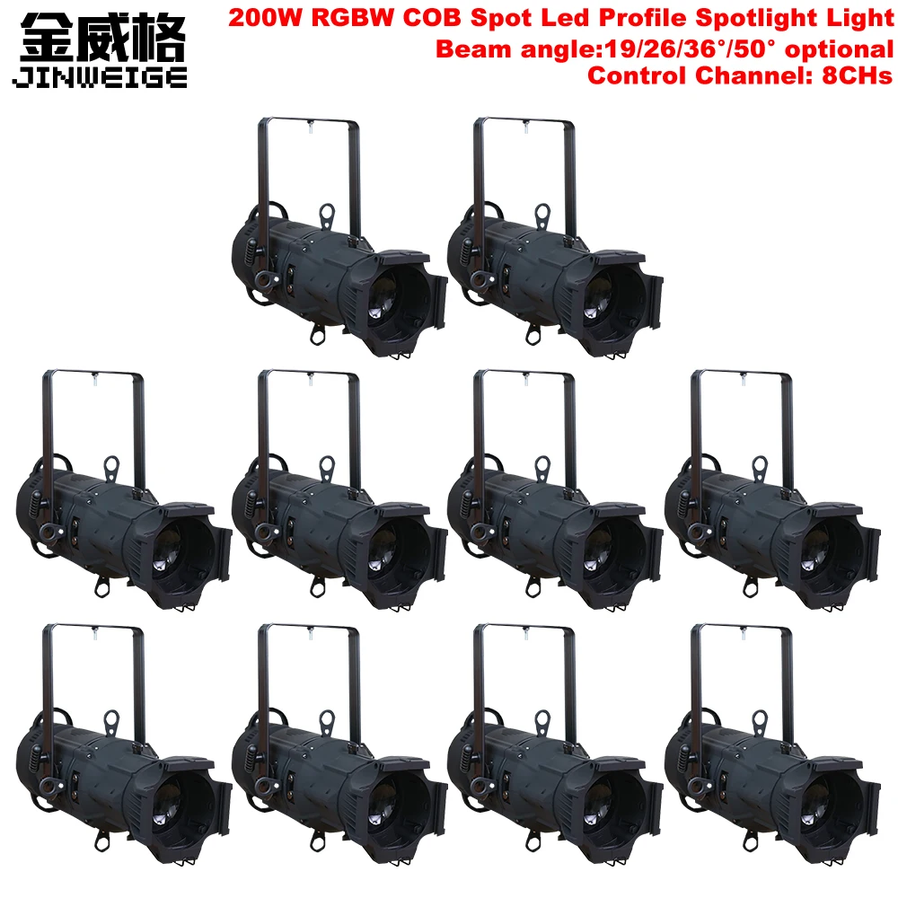 

Free Shipping 10pcs/Lot COB 200W RGBW 4in1 High Power Led Prefocus Profile Light DMX512 8chs LED Fresnel Studio Spot Light