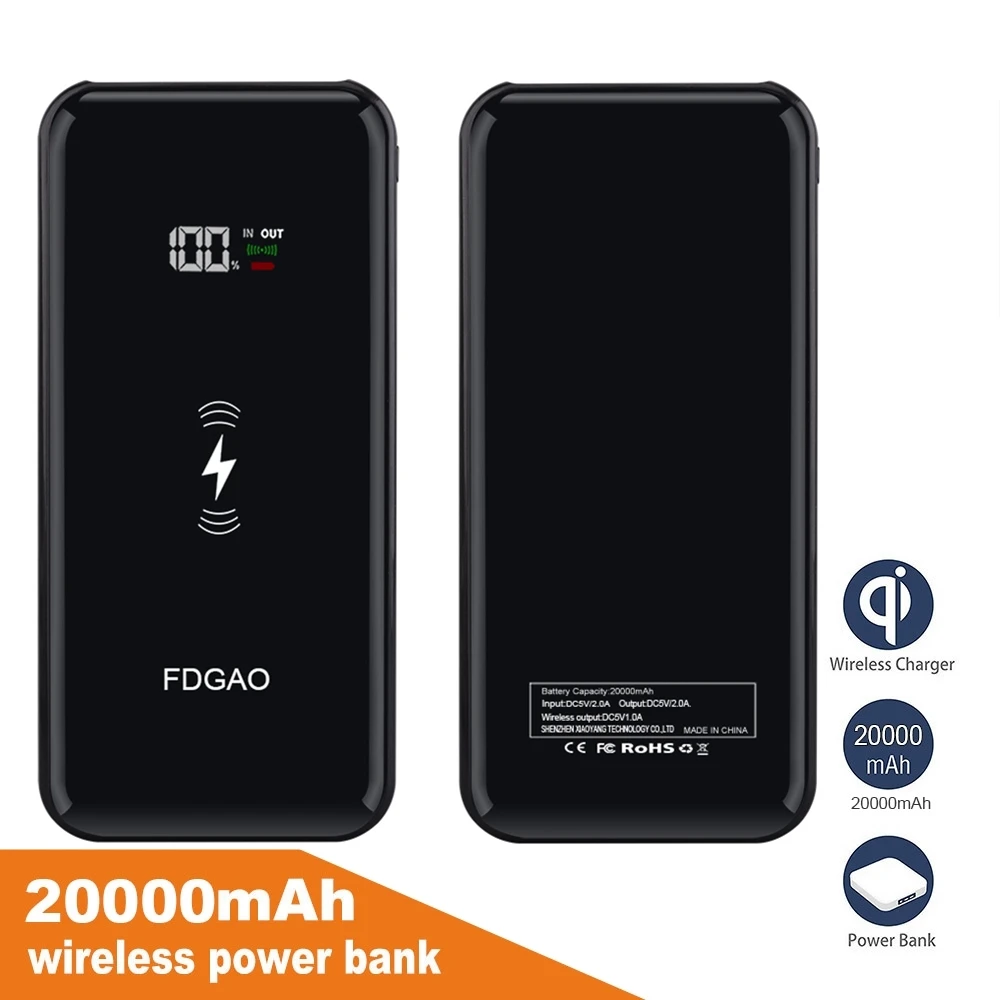 Беспроводное зарядное устройство FDGAO Qi power Bank для iPhone XS Max XR X 8 Plus Dual USB быстрая зарядка для samsung S10 S9 S8 Note 10 9 8