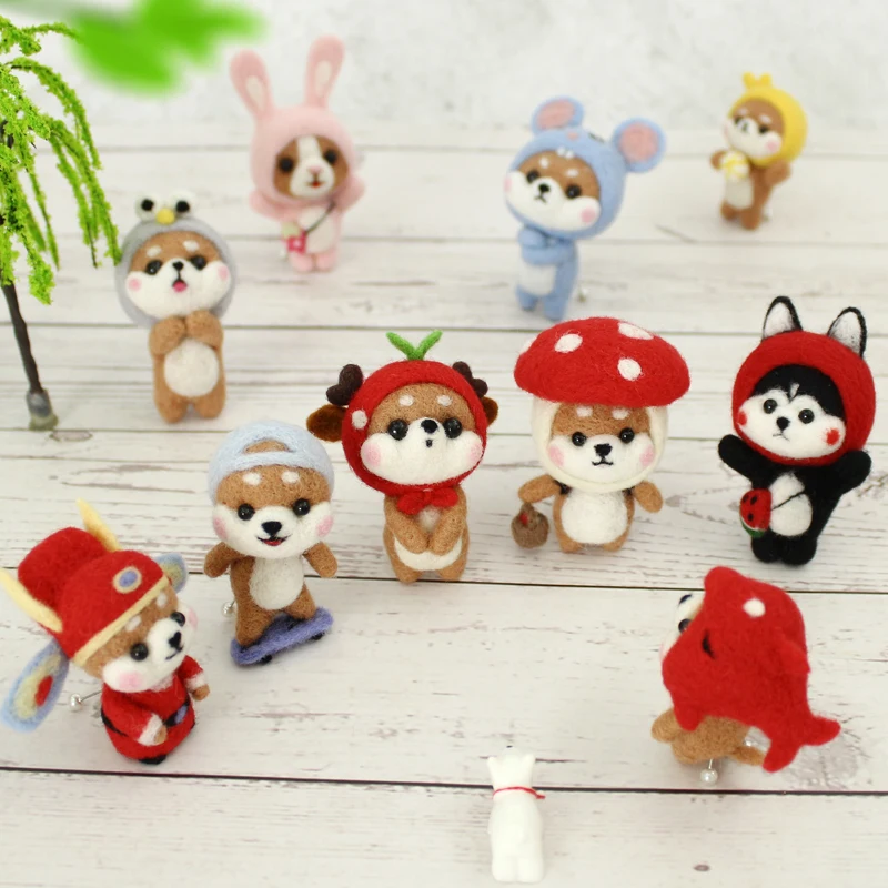

2019 Fashion Custom Dog Shark Deer sliding Doll Wool Felt Craft DIY Poked Set Handcraft Kit for Needle Material Bag Pack