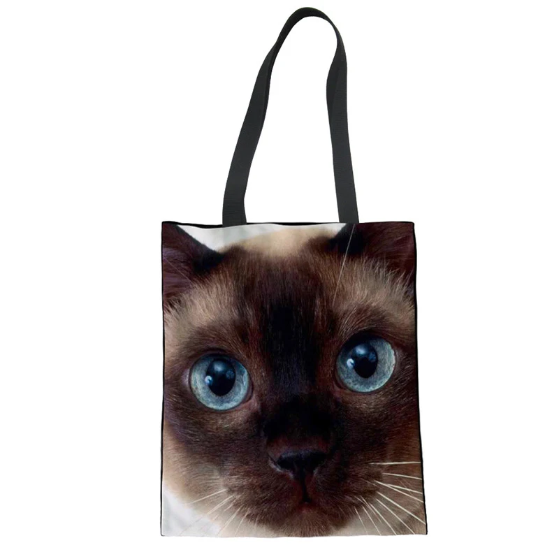 WHEREISART Новая женская сиамская сумка с принтом кота многоразовая сумка для покупок плиable сумка для путешествий сумка пакет для продуктов - Цвет: LMF1289Z22