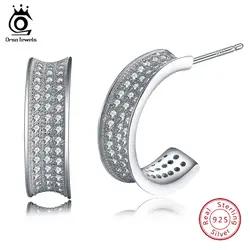 ORSA JEWELS 925 пробы серебро серьги стержня для Для женщин Письмо C Форма 16 мм с 3 ряда AAA CZ серебряные серьги вечерние украшения OSE17