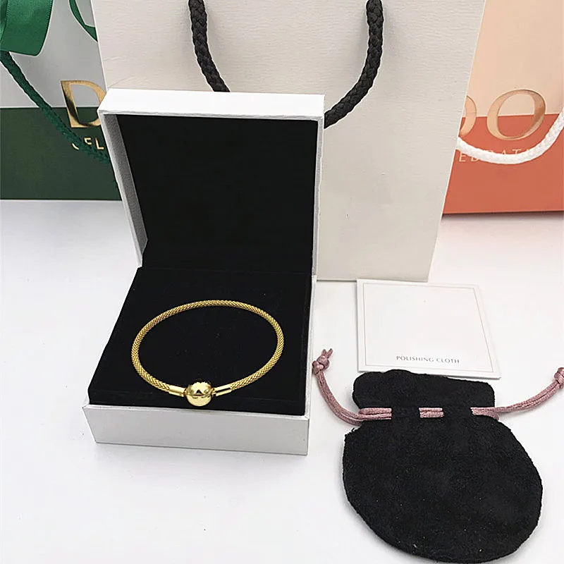 

2019 NEW Charm logo Carving 925 golds bracelets men bangle pandoras chain for women jewelry,1pz