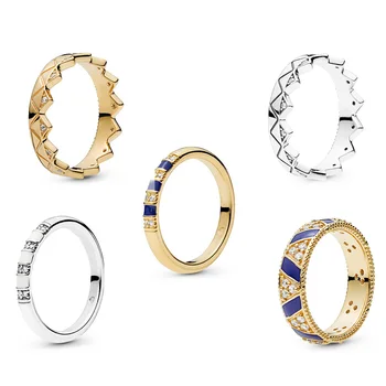 

Diy 925 Sterling Silver Exotic Crown Ring For Women Gold Silver Blue Color Finger Ring For Party Birthday Gift