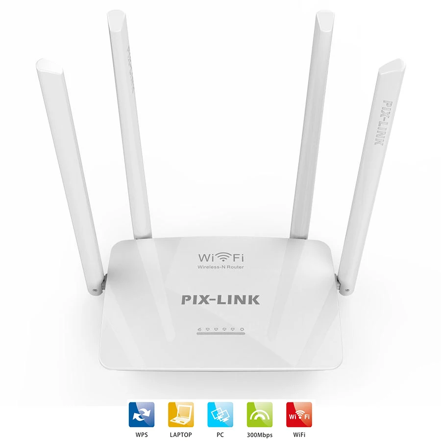 

Pix-Link WR08 300Mbps Wireless WiFi Router Smart High Power 4 Antennas for Wide Coverage Easy Setup 110~220V Home