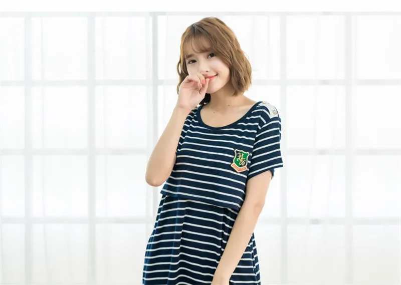 2018 New Summer Baby Romper+ Mom Dresses Parent&Child Cloth Set Korean Casual Knee-Length A-Line Striped Dress White,Blue Color07