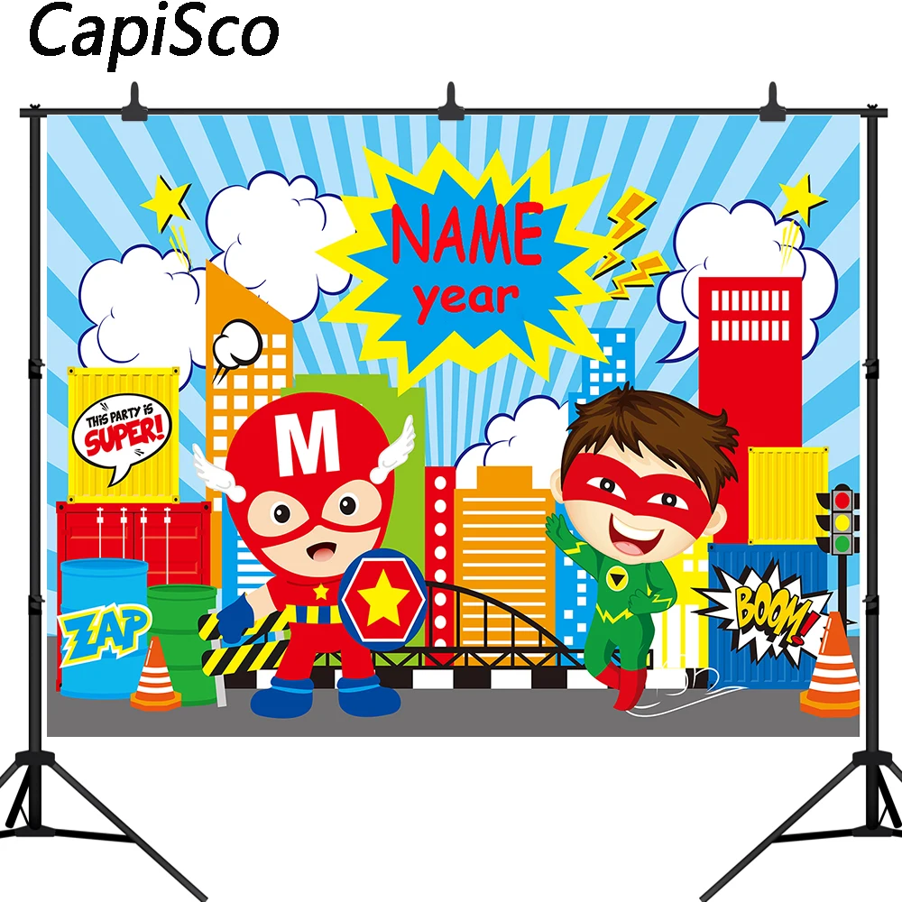 

Capisco Superhero Birthday Party Baby Child Portrait Photographic Background Custom Photography Backdrops Photocall Photo Studio