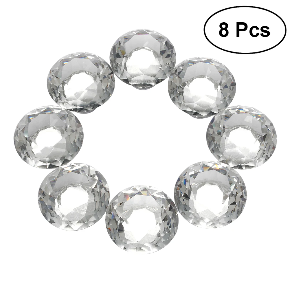 8pcs Crystal Clear Glass Cabinet Dresser Knob Diamond Shape Drawer