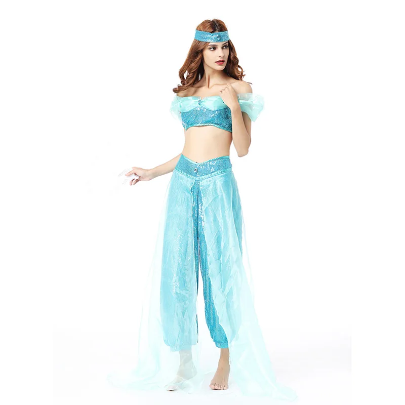 Fantasia Aladdin Jasmine Princess Costume for Adults Women Kigurumi Arab Princess Cosplay Fancy Dress Up Suit