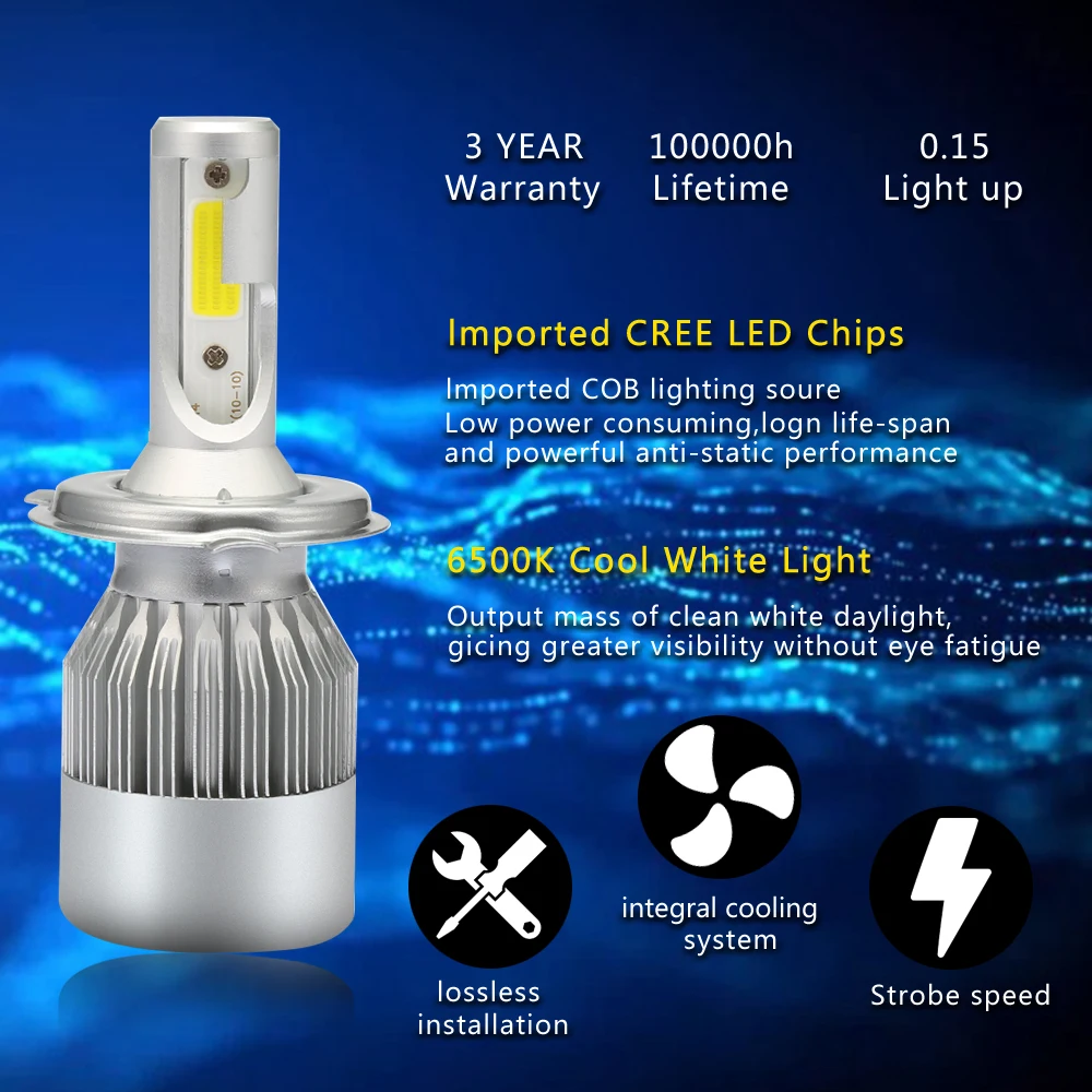 Автомобиля 12V C6 H4 светодиодный лампы H1 H7 H11 9005 Hb3 9006 Hb4 автомобилей головной светильник комплект 80 Вт 8000Lm COB светодиодный H4 H7 H11 фары Автомобильная Противо-Туманная светильник