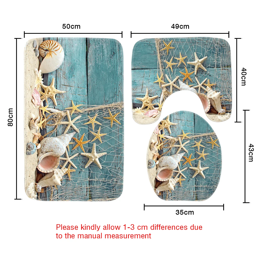 3 шт набор ковриков для ванной, пляжные ракушки, морская звезда, песок, отдых, летний узор, коврик для туалета, Противоскользящий коврик для ванной