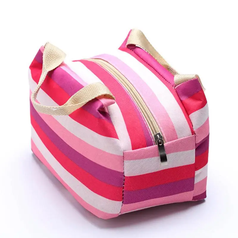 Портативный холст для обеденного мешка, сумка в полоску, теплоизоляционные сумки для путешествий, пикника, еды, ланч-бокса, сумка для маленьких девочек