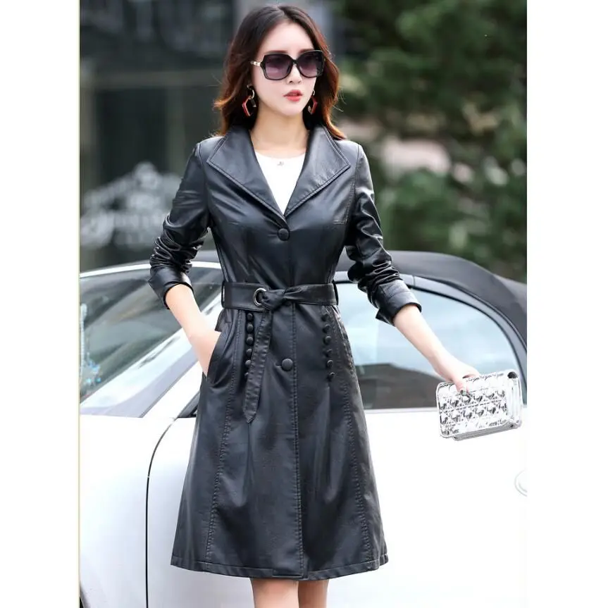 Nouveau 2018 Vent Dame Noir lavande Cuir Long Costume De Collier Femmes Automne Tranchée Slim Locomotive En Manteau breasted Mode Single Veste gris UqnW5rUxH