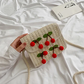 

Fashion Summer Round Straw Shoulder Bag Women Rattan Woven Vintage Knitted Messenger Bag Retro Handbag Beach Storage Bag Tote