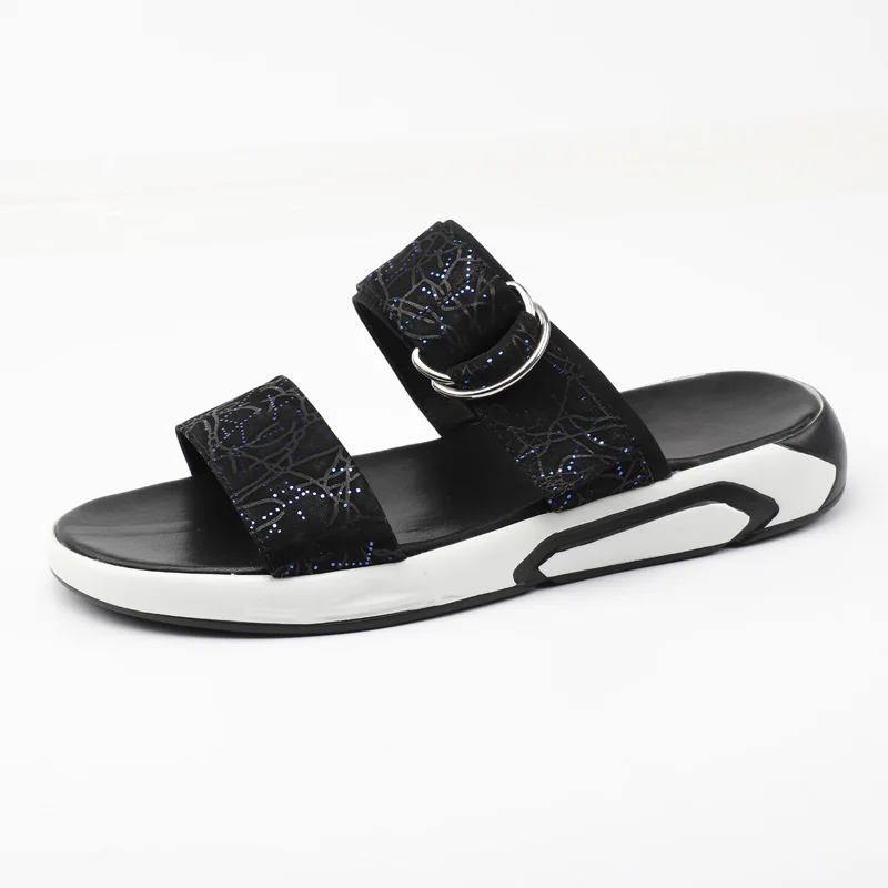 

2018 new men's Genuine leather casual slippers summer sandals Sneakers men Flip Flops Shoes beach outdoor all-match cowhide male