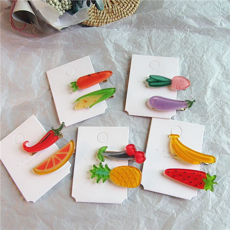 Korean Simple Cute Children's Headdress Fashion Beautiful Colorful Fruits Vegetables Hairpins for Girl Princess Hair Accessories