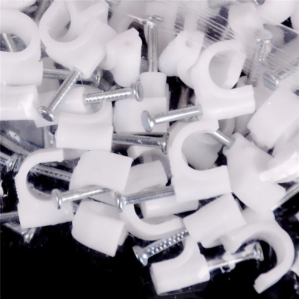 100pcs/lot Round White Cable Clips with Fixing Nails Wire Cord Tie 5mm