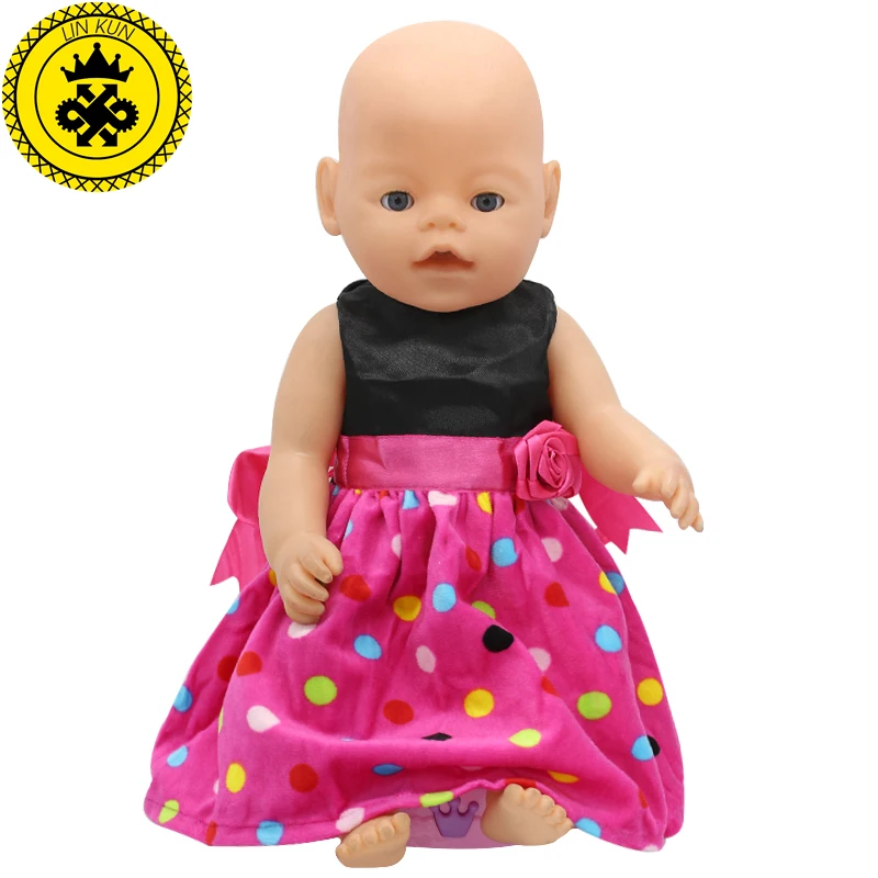 

Fit 43cm Zapf Baby Born Doll Clothes Multicolor Dot Pattern Back With Rose Ribbon Bow Princess Dress Doll Accessories 148